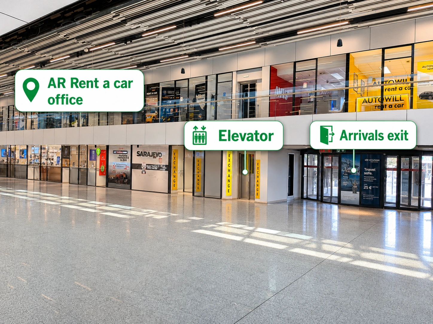 AR Rent a Car Sarajevo office inside Sarajevo International Airport (SJJ) arrivals